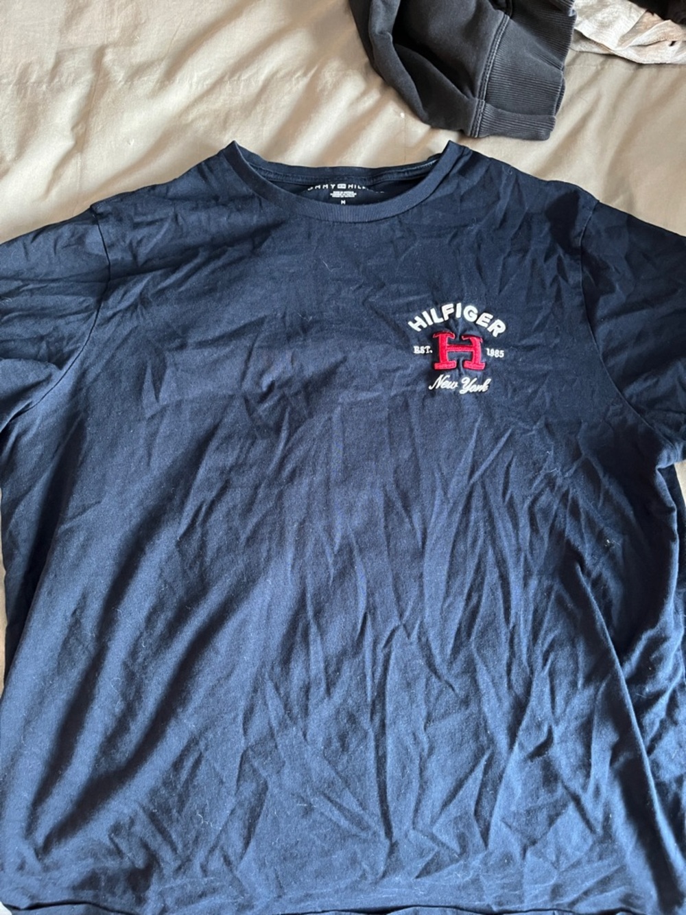 Tommy Hilfiger Navy Short-Sleeve Tee with Red Logo Patch